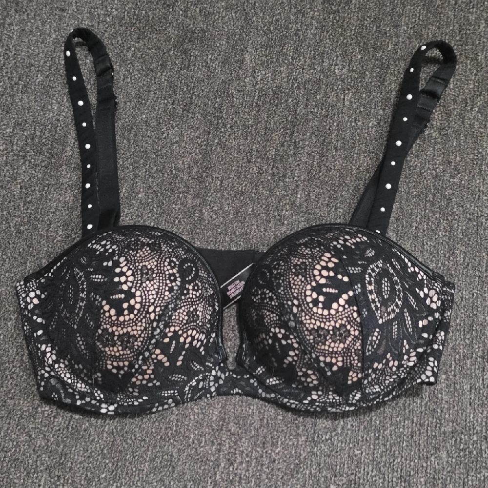 Victoria's Secret Black Lace Bra with Polka Dot Straps